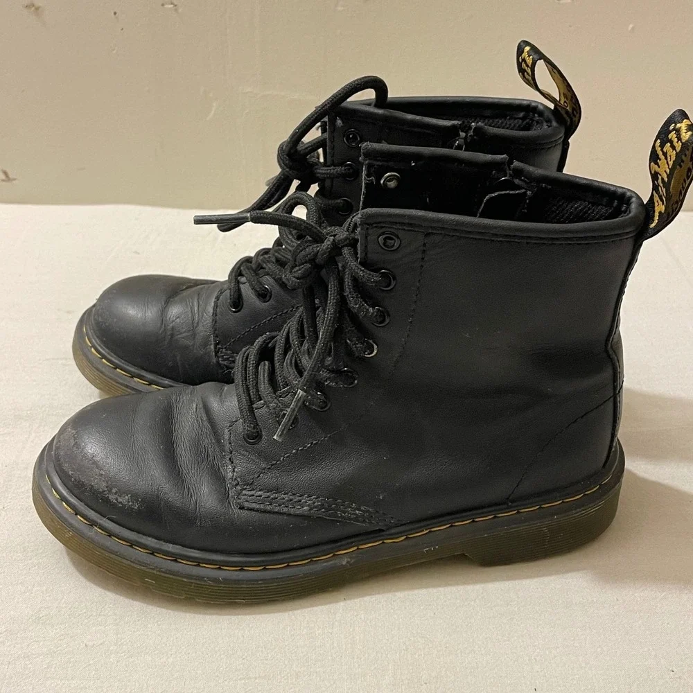 Dr. Martens 1460 J Kids Size 3 Black Leather Combat Boots Distressed Play